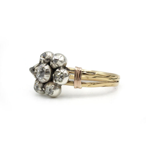 Bague 53 Bague 19eme or jaune 750 et 7 diamants tailles anciennes 0.50 carats total 58 Facettes 1239