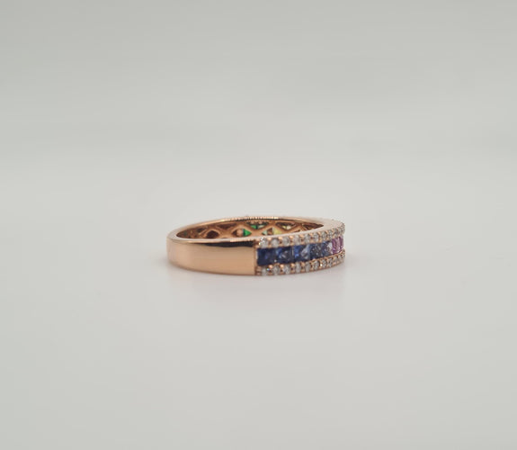Bague 54 Bague or rose sertie de diamants et saphir multi-couleur 58 Facettes