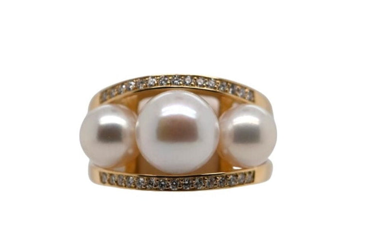 Bague 54 Bague en Or Ornée de Perles et Diamants 58 Facettes