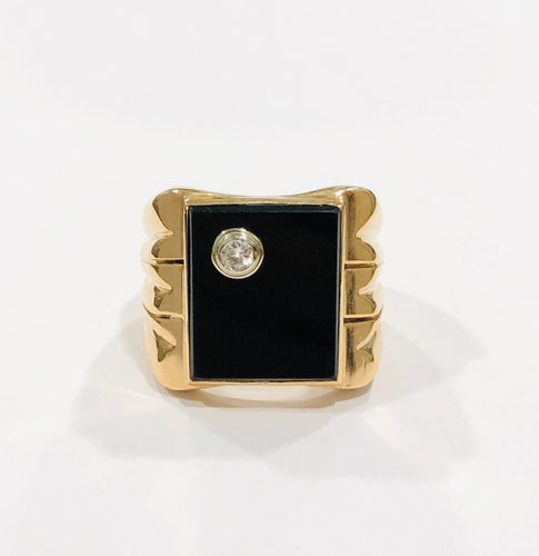 Bague Chevalière or jaune onyx et diamant 58 Facettes