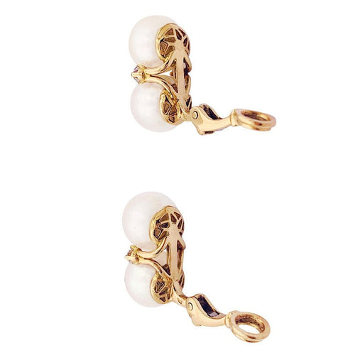 Boucles d'oreilles Boucles d'oreille perles, diamants, or jaune. 58 Facettes 34052