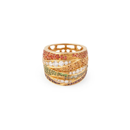 Bague 53 Bague bandeau or jaune entourée de pierres de couleurs 58 Facettes 1