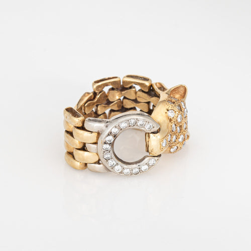 Bague Bague flexible panthère sertie de diamants, taille 6,5, style vintage, or 14 carats, bijou animal, chaîne à maillons 58 Facettes G14078