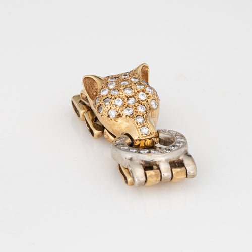 Bague Bague flexible panthère sertie de diamants, taille 6,5, style vintage, or 14 carats, bijou animal, chaîne à maillons 58 Facettes G14078