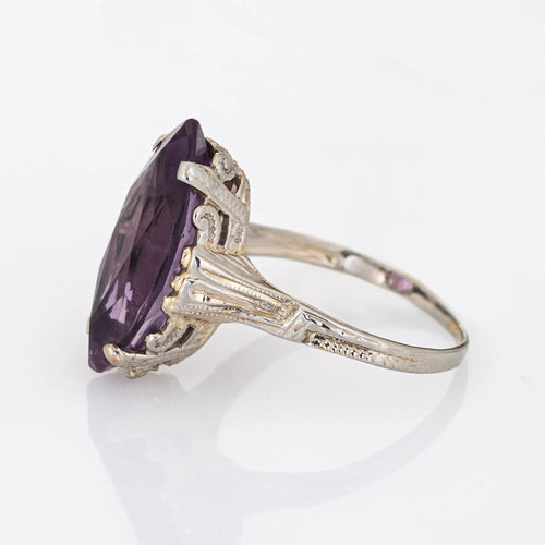 Bague 53 Vintage Art Déco Améthyste Navette Bague Or Blanc Estate Fine Jewelry 58 Facettes G12087