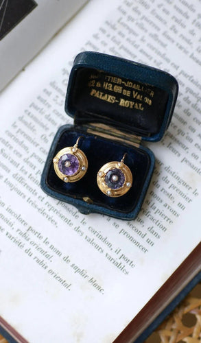 Boucles d'oreilles Boucles d'Oreilles Améthystes et Perles sur Or Jaune 58 Facettes
