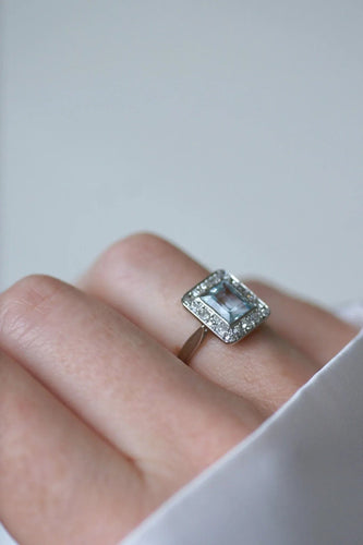 Bague 51 Bague Art Déco Aigue-Marine et Diamants 58 Facettes