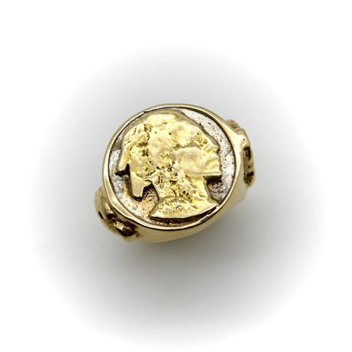 Vintage 14K Gold American Indian Portrait Buffalo Nickel Ring