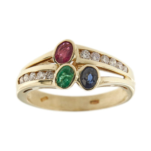 Bague 56 Bague avec rubis, émeraude, saphir et diamants 58 Facettes 30024