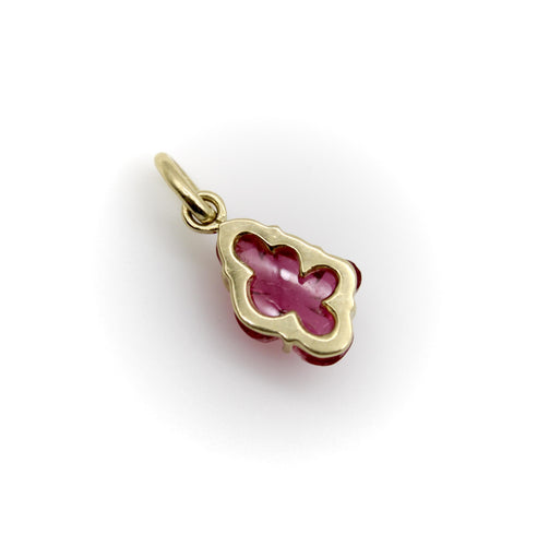Pendentif Breloque fleur en tourmaline rose sculptée à la main, signée en or 14 carats 58 Facettes A2006X