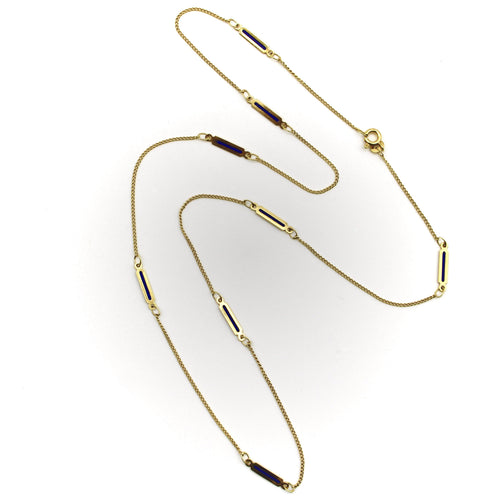 Collier 14K Gold Vintage UnoAErre Blue Plique-à-Jour Chain 58 Facettes