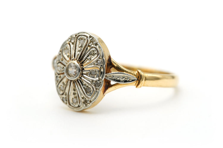 Bague 57 Bague Art Déco - Bague en or jaune et blanc 18k et diamants taille rose 58 Facettes B795