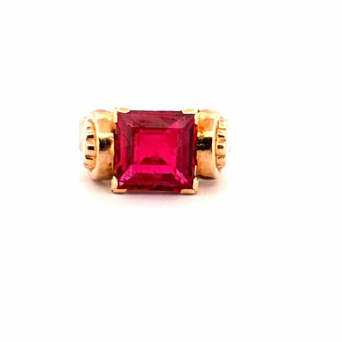 Bague 50 Chevalière Art Déco Or Jaune 18k & Rubis 58 Facettes
