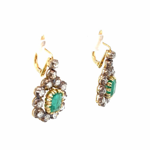 Boucles d'oreilles Boucles d'oreilles pendantes en or et diamants émeraude de Colombie Art Déco 58 Facettes