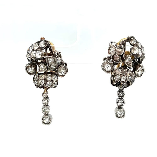 Broche Parure Fleur En Diamants, Argent Et Or 19ème Siècle 58 Facettes