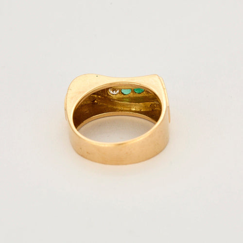Bague 57 Bague tank or jaune, émeraudes et diamants 58 Facettes CHAL0451