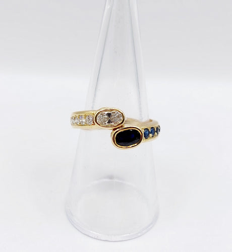 Bague 55.5 Bague toi et moi vintage or 18k diamant 0.35 carat et saphirs 58 Facettes A02998