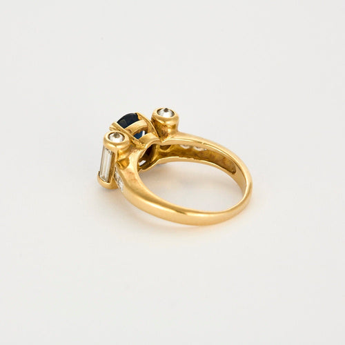 Bague 51 Bague Rouleaux Or Jaune Saphir Diamants Baguette 58 Facettes