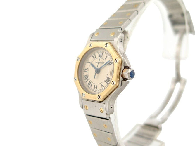 Montre vintage montre CARTIER santos octogonale 187903 or & acier 25 mm quartz 58 Facettes 266861
