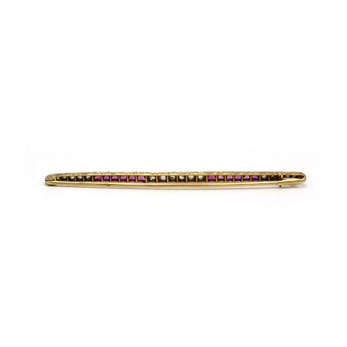 Broche Broche barrette - Or jaune, Platine, Diamants et Rubis 58 Facettes 250360R