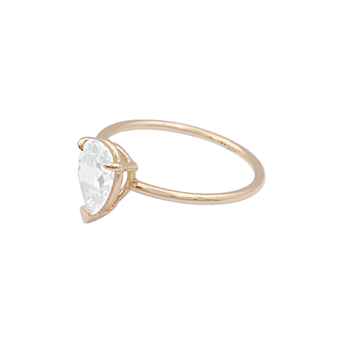 Bague 53 Solitaire jaune 750/000, diamant poire taille ancienne. 58 Facettes 34658