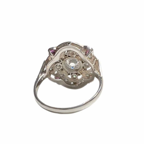 Bague 52.5 BAGUE PLATINE STYLE ART DÉCO avec DIAMANT et RUBIS 58 Facettes Q20B