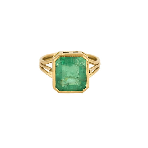 Bague 56 Bague en or jaune et émeraude 58 Facettes NAR0148