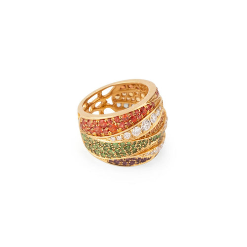 Bague 53 Bague bandeau or jaune entourée de pierres de couleurs 58 Facettes 1