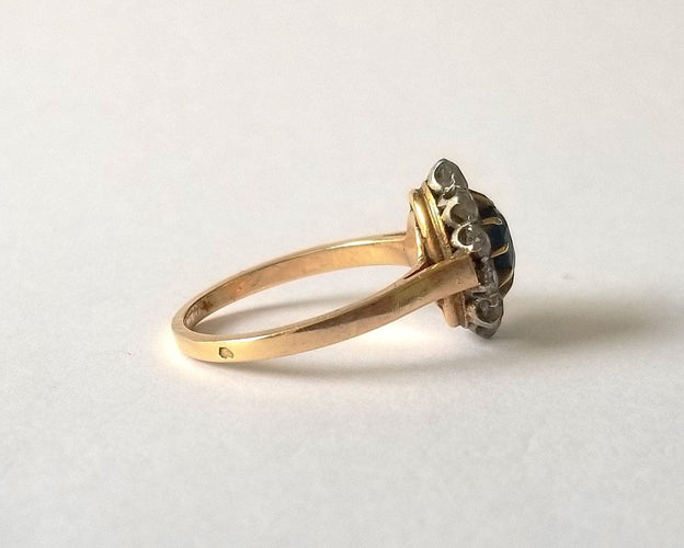 Bague 53 Bague pompadour or jaune 18k - Saphir et Diamants 58 Facettes