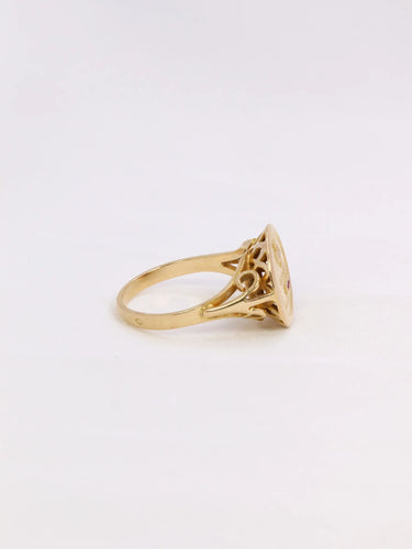 Bague 53 Bague amour Augis Plus qu'hier moins que demain or jaune diamant rubis 58 Facettes J471