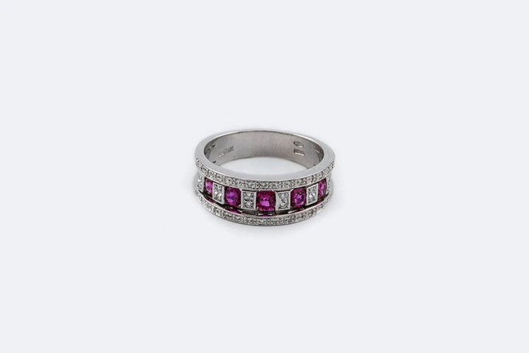 Bague 17 / Oro Bianco Jonc Damiani en or blanc avec diamants et rubis 58 Facettes ANL682