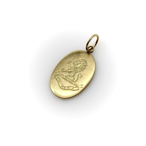 Pendentif Pendentif victorien en or 18 carats gravé à la main avec un lion et l'Ave Maria 58 Facettes A2004K