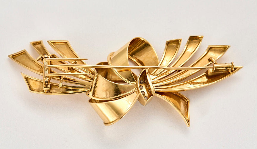 Broche Broche or jaune et gris et diamants 58 Facettes FON2006