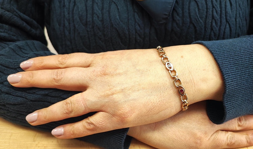 Bracelet Bracelet or rose diamants et rubis 58 Facettes Brac.rub.dt-1480