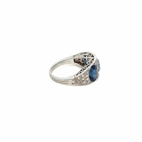 Bague Bague en filigrane avec plaque diamant saphir naturel certifiée Art Déco de 4,10 carats 58 Facettes