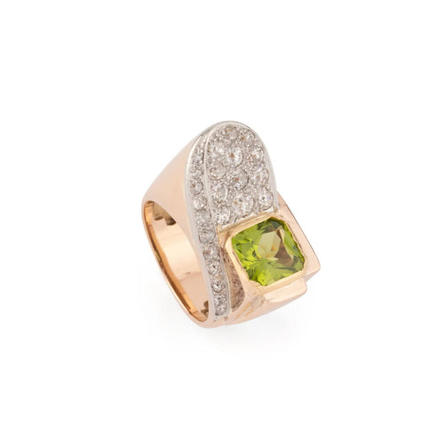 Bague 55 Bague tank or rose et platine en diamant et péridot 58 Facettes 1