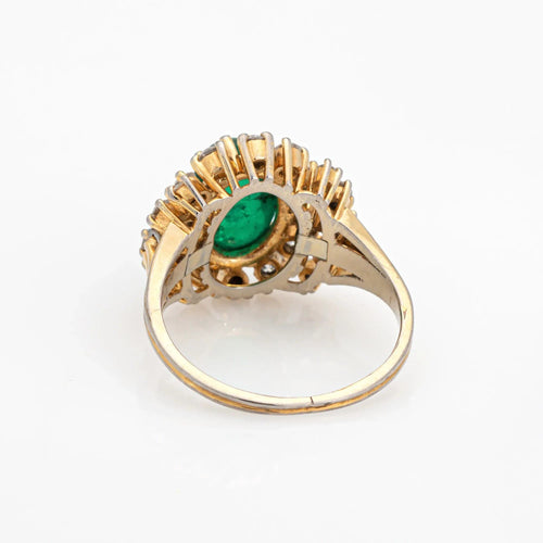 Bague Bague cabochon en diamant émeraude, bague de fiançailles en or vintage avec pierres précieuses 58 Facettes G13426