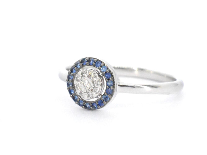 Bague 54 Bague en or blanc avec diamants et saphirs 58 Facettes 2314