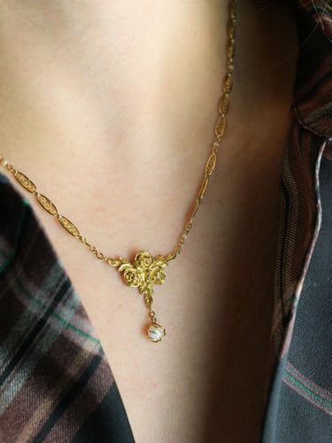 Collier Collier Art Nouveau maille filigrane or jaune perles fines 58 Facettes 1108.2