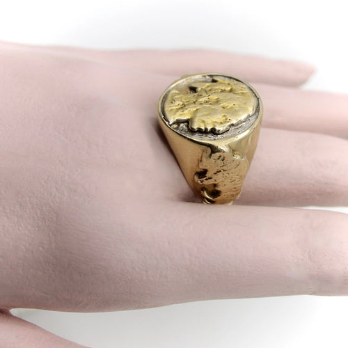 Bague 61 Bague en nickel de buffle de portrait indien américain d'or 58 Facettes