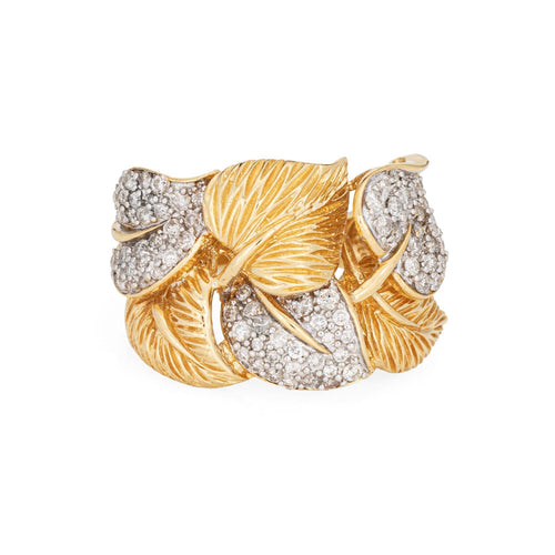 Bague 59 Bague vintage en or jaune avec feuilles de diamants 58 Facettes G13962