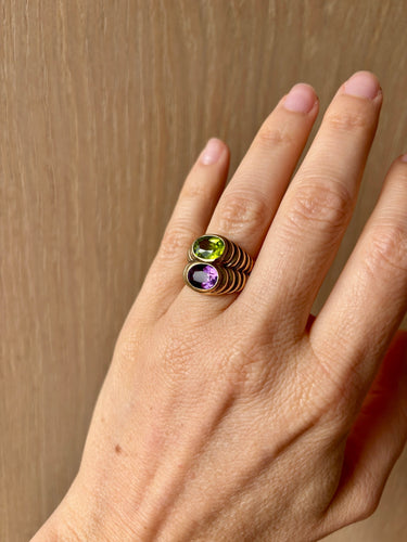 Bague Bague Bulgari Double Baccellato en or, péridot et améthyste 58 Facettes