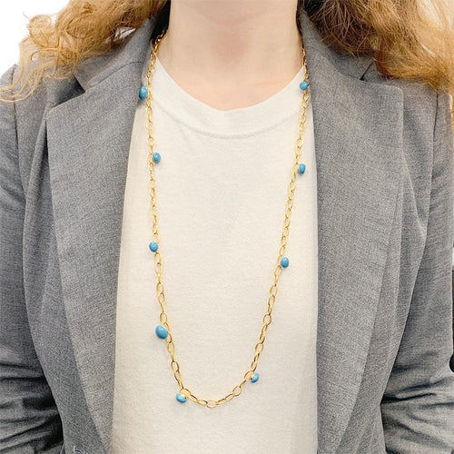 Collier Sautoir Pomellato, "Capri", or rose, céramique turquoise. 58 Facettes 33660