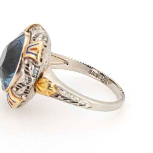 Bague 52.5 Bague Cocktail Vintage Art Déco Émail Or 58 Facettes G13363