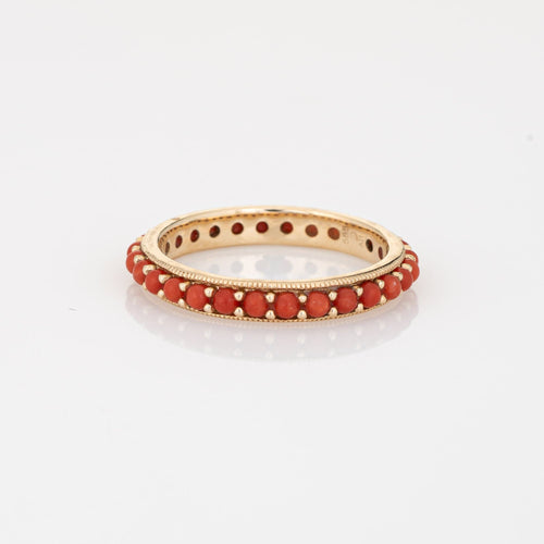 Bague Bague d'éternité en or jaune 14 carats, corail rouge méditerranéen et diamants, taille 6, bijoux fins 58 Facettes G11707