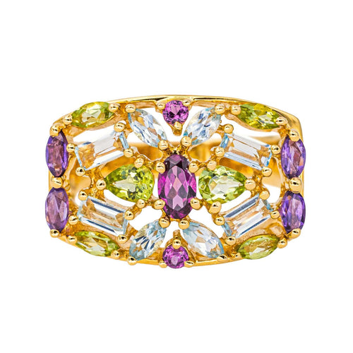 Bague 54 Bague Cocktail Or jaune Grenat, Aigue-marine, Péridot 58 Facettes 4578558RV