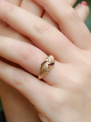 Bague 57 Bague jonc vintage or diamants rubis calibrés 58 Facettes J196