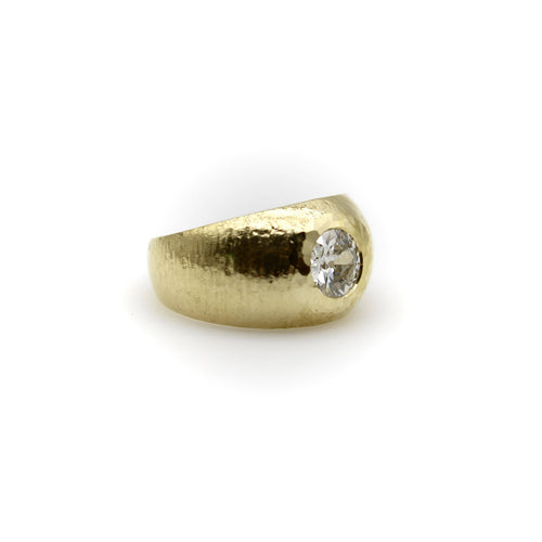 Bague 53 Bague édouardienne en or 18 carats, sertie d'un diamant taille européenne ancienne, martelé à la main 58 Facettes A20049