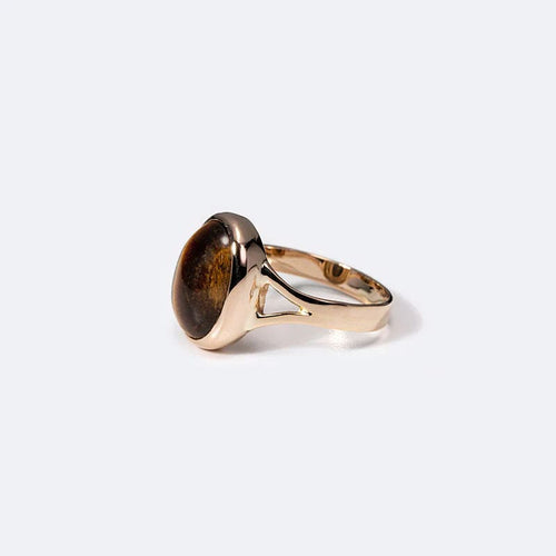 Bague 10 / Oro Giallo Bague ovale avec oeil de tigre 58 Facettes ANL17