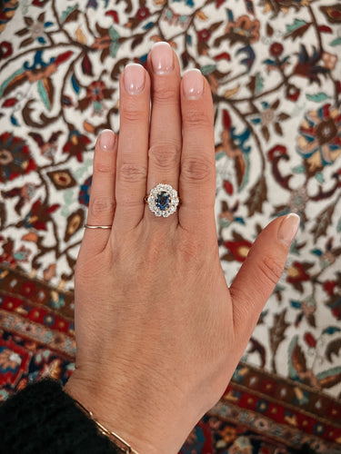 Bague 55 Antique gold, blue sapphire and old mine diamond ring 58 Facettes